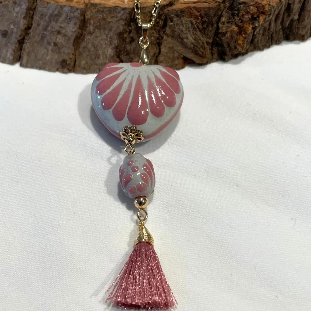 DaVella Collections Bonita‎ Necklace Heart Talavera Tassel Mexican Artesanal